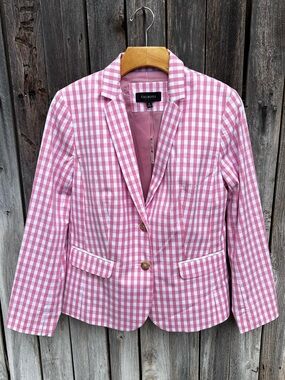 NWT Talbots Gingham Blazer Jacket Cotton Poplin Stretch Pink White 8